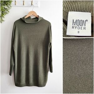 Moon Ryder Oversized Ribbed Knit Mock Neck Tunic Sweater Olive Green Size Small